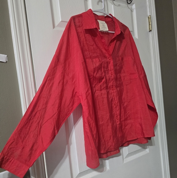 Katia Designs The Goddess Shirt in Cranberry, Oversized Sheer Flowy Button Down - Picture 3 of 11